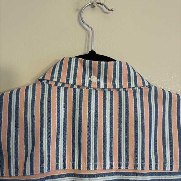 LL Bean Men SZ M-Reg Pink/Blue/White Striped Short Sleeve Button Up Casual Shirt - Picture 9 of 9